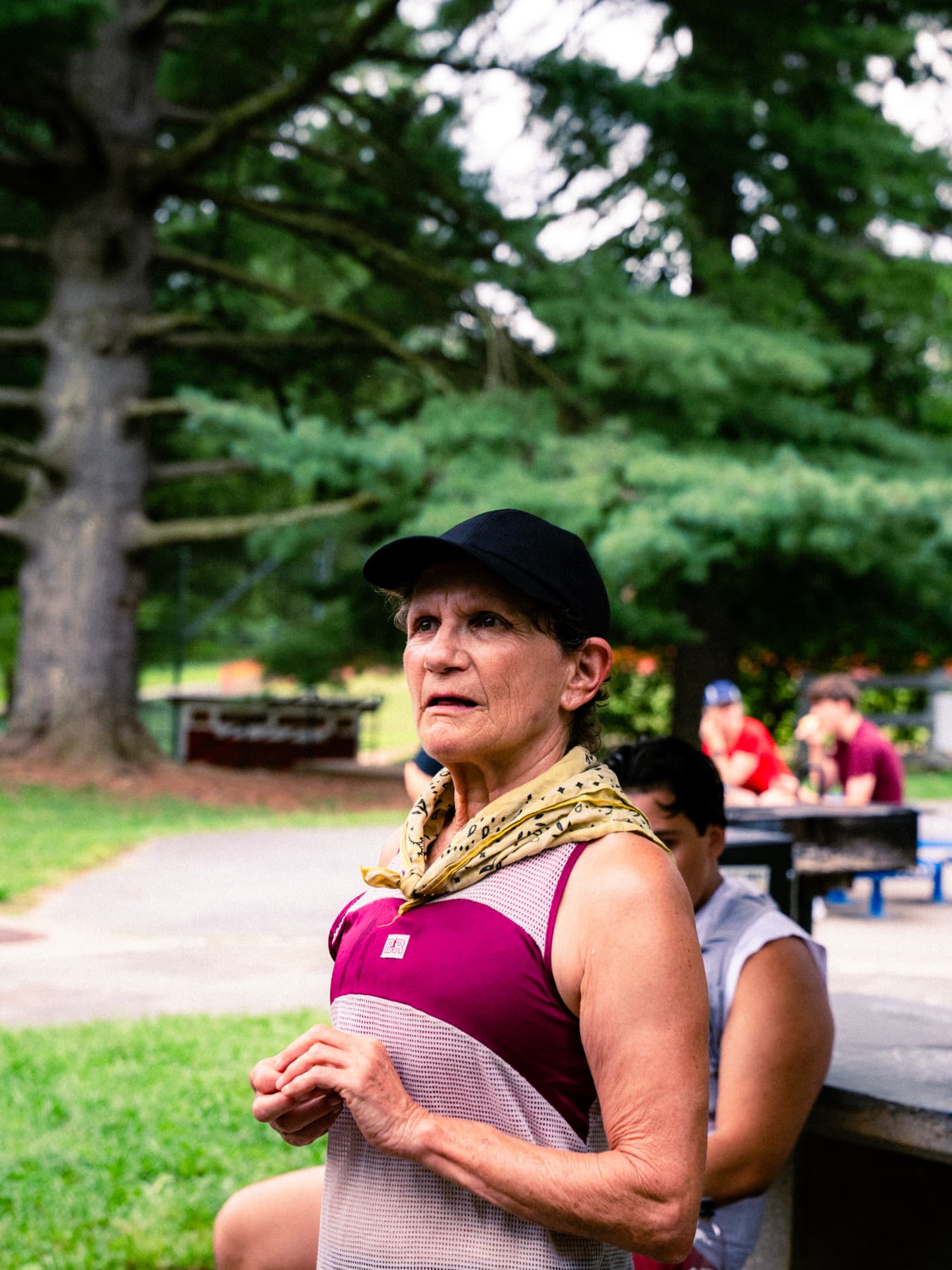 A runner in a bandana listening before the race